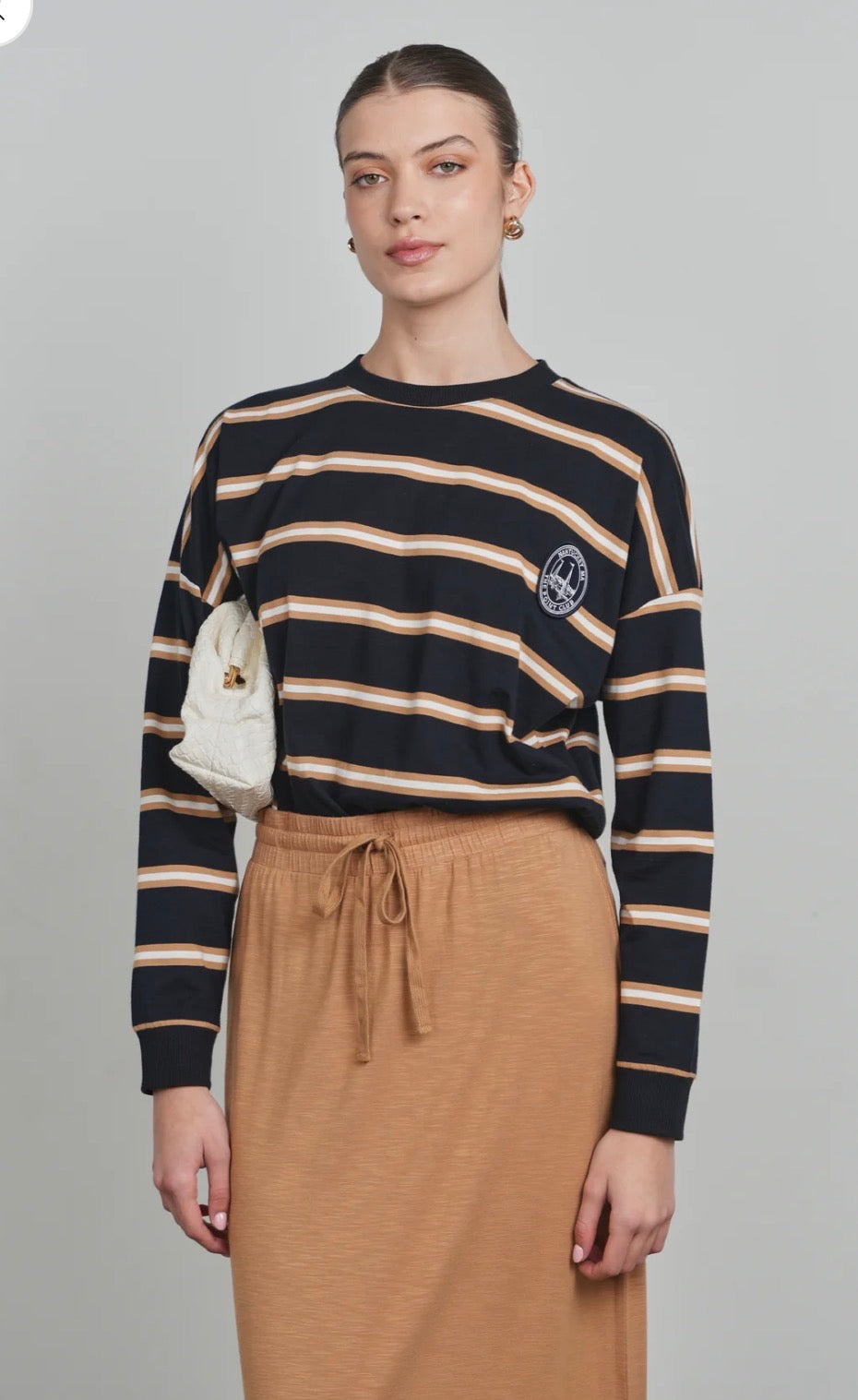 Point striped boyfriend tee-3 colors