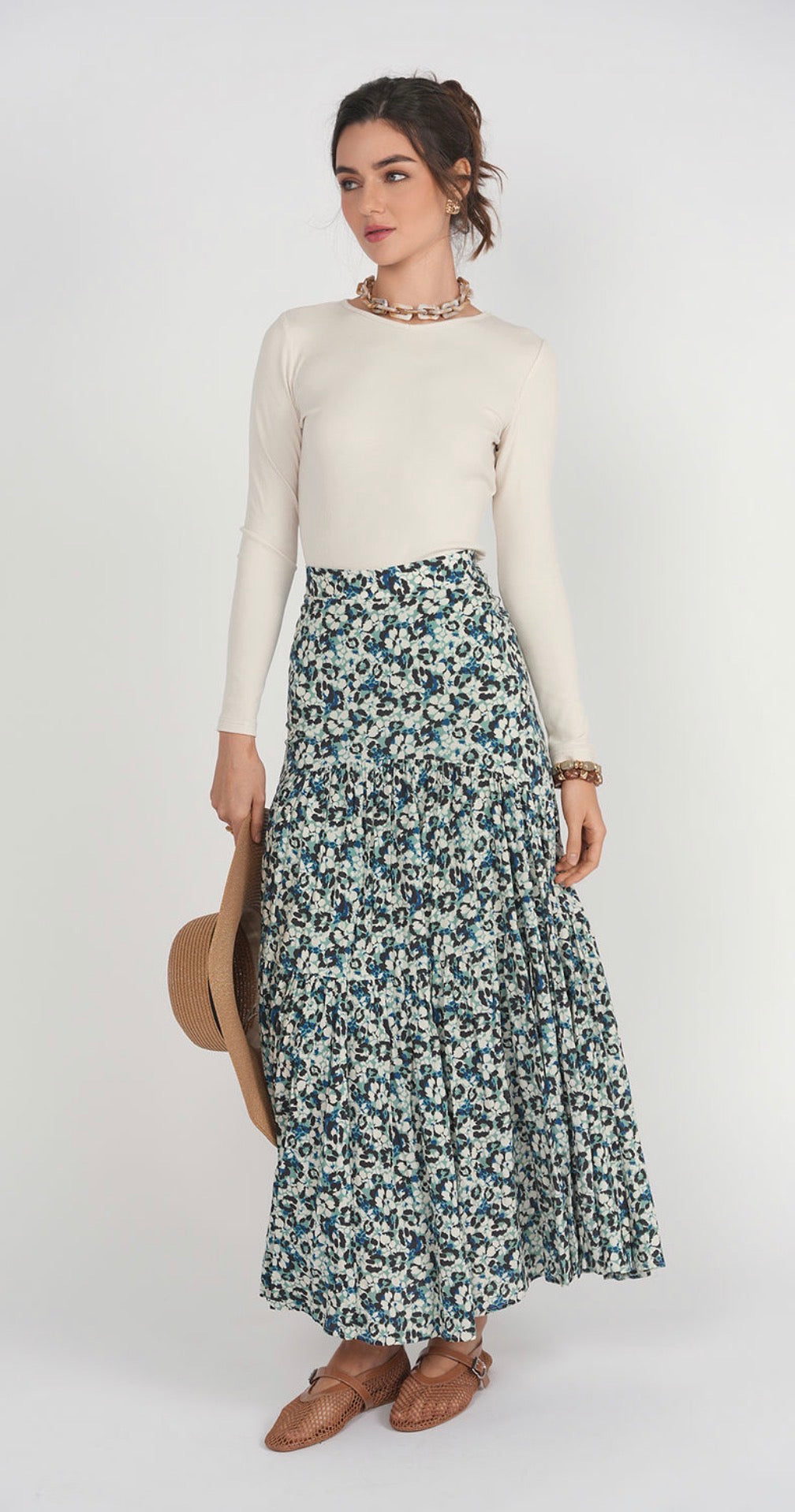 Adina LV Tiered Maxi Skirt- Leopard Floral