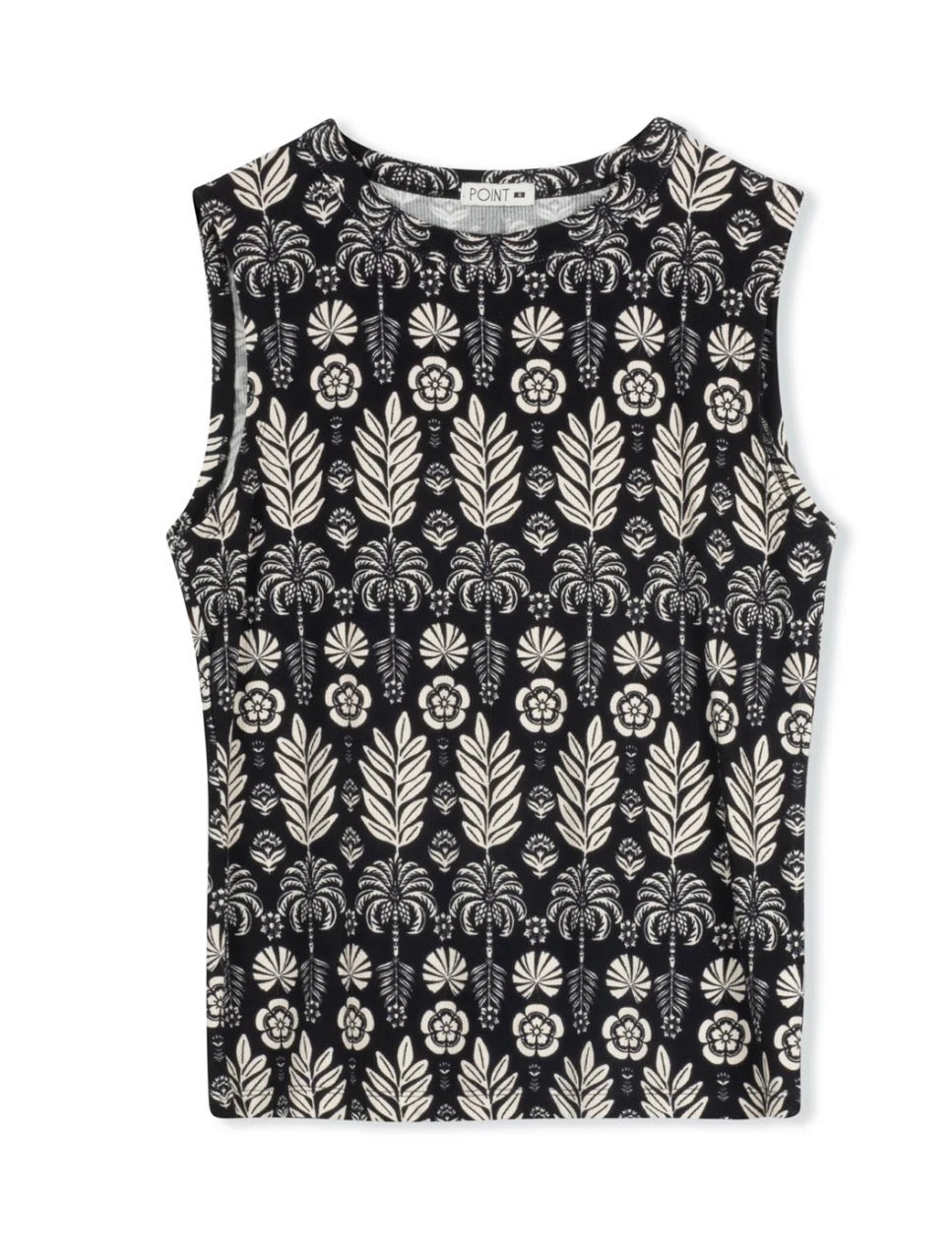 Point printed crew neck tank tropical