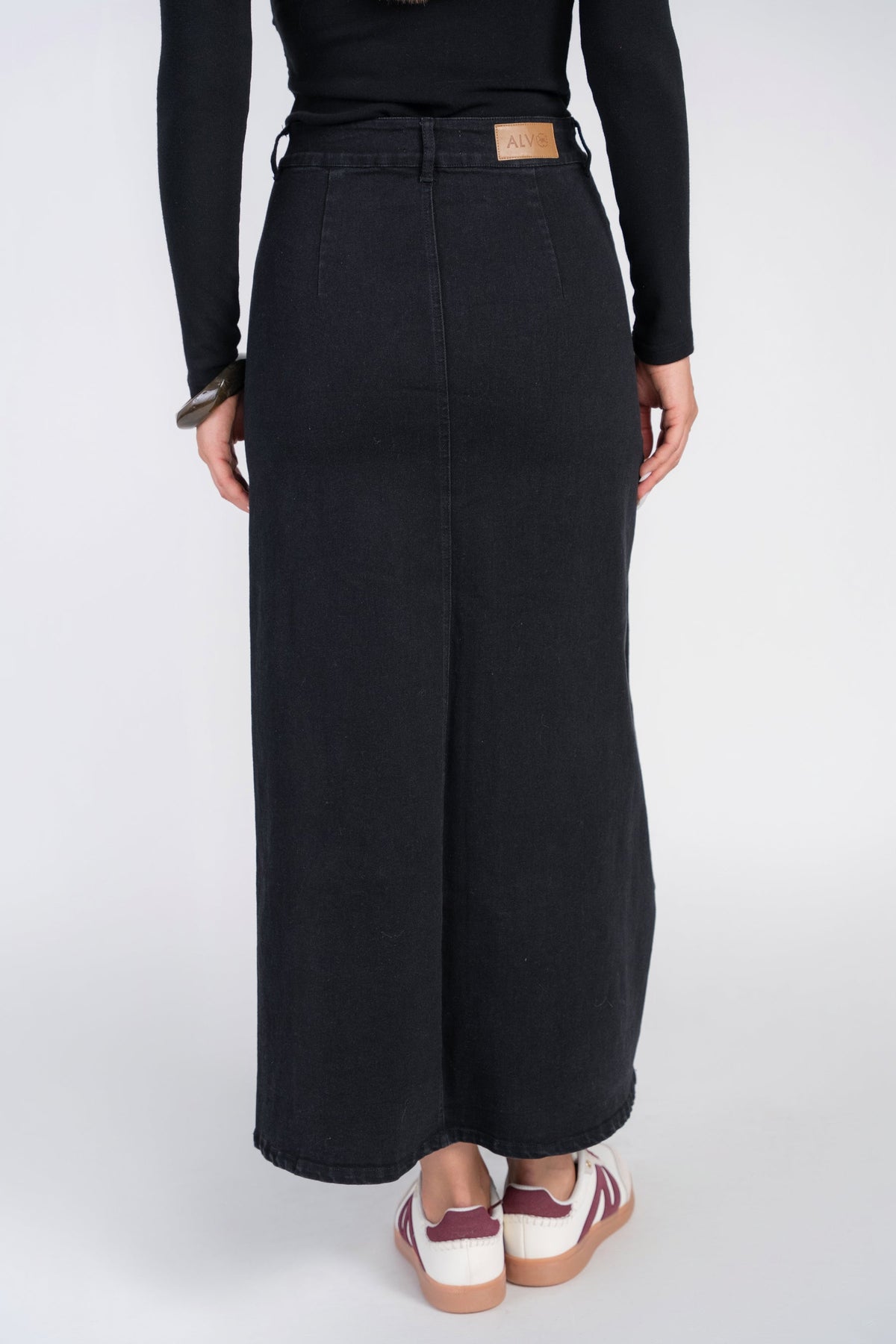 Adina Las Vegas Black Denim Semi-Flare Skirt