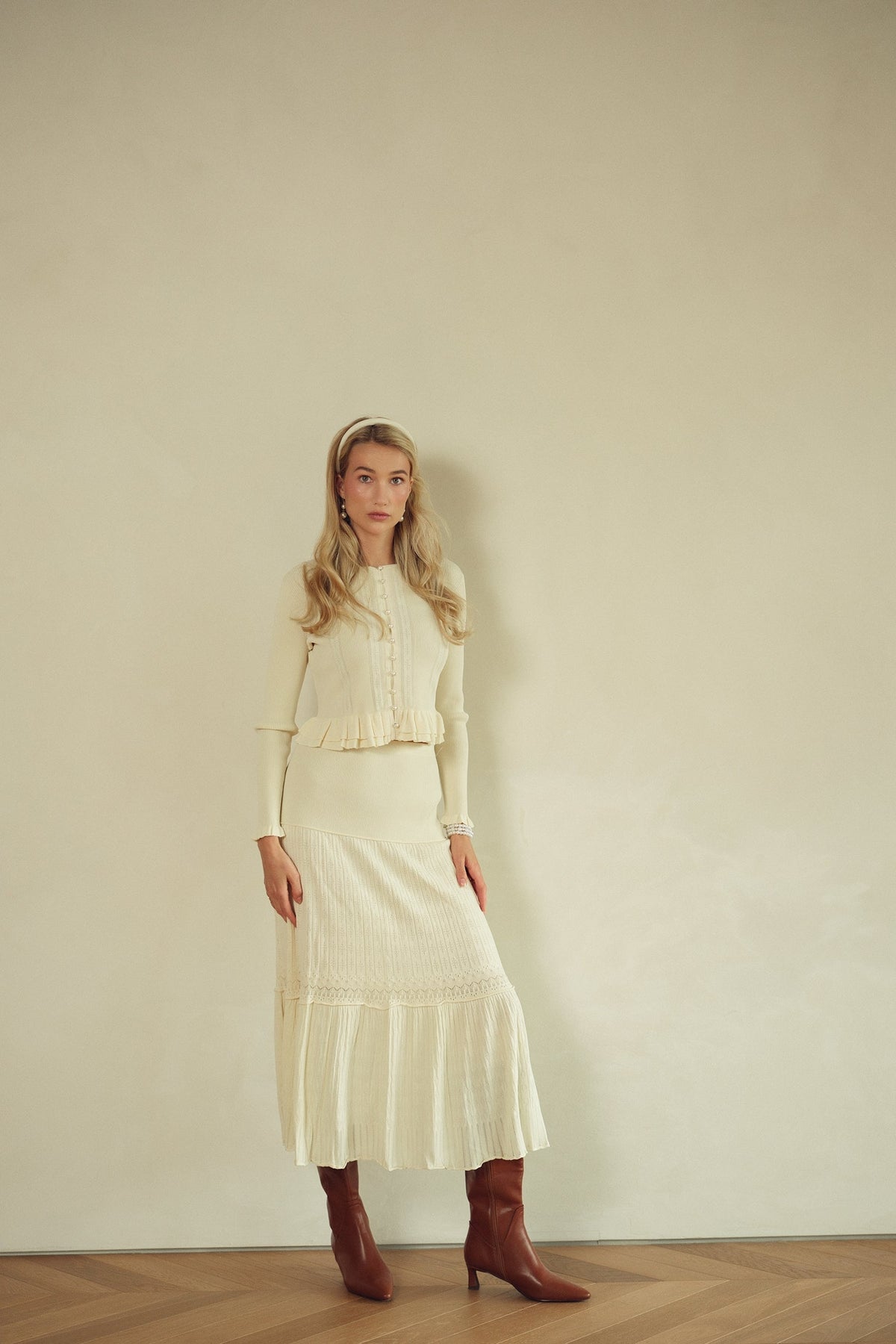 Bliss Pointelle Ruffle Skirt Cream