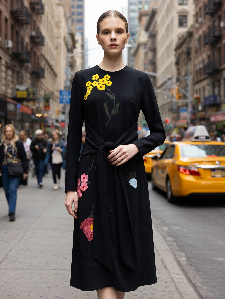Banse Marissa Dress Black W/ Flowers