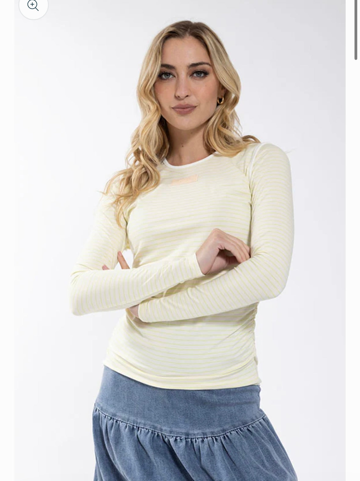 MONN Striped Ruched Side Tee