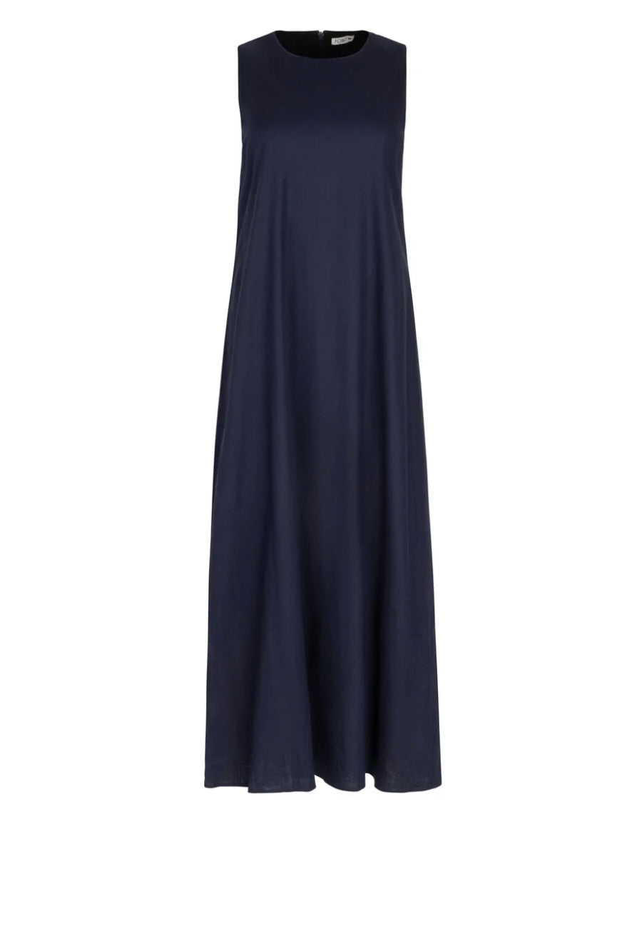 Point Satin Crew Neck Dress- Black, Navy