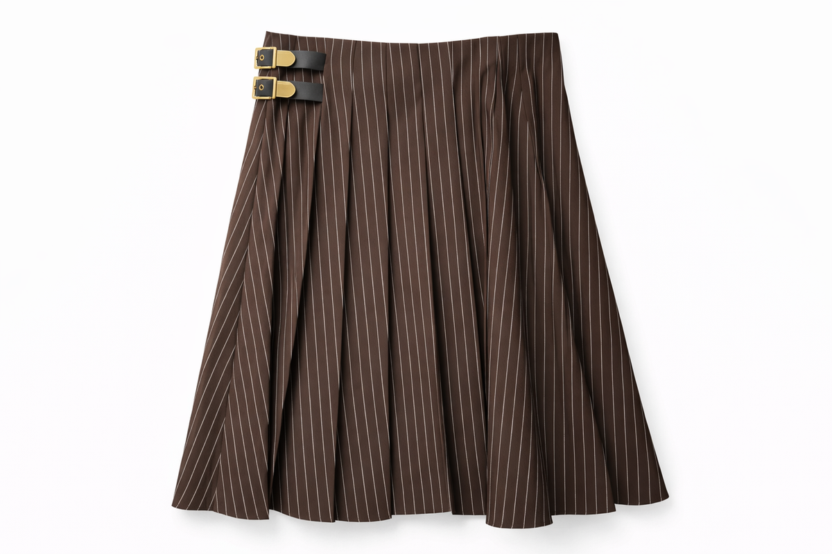 Latitude Pinstripe Pleated Skirt in Brown
