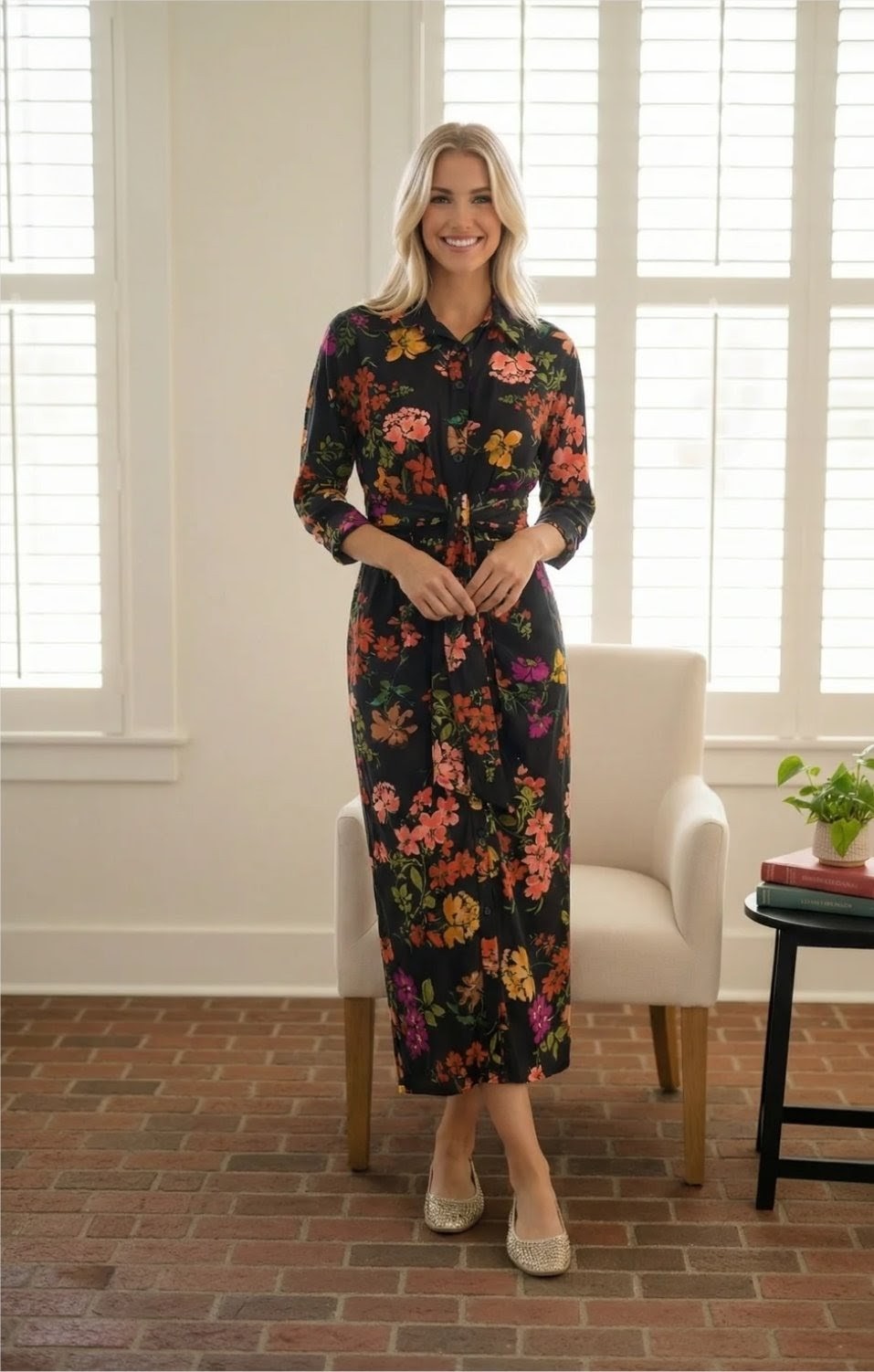Japparel Rio Smocked Front Dress- Black Floral