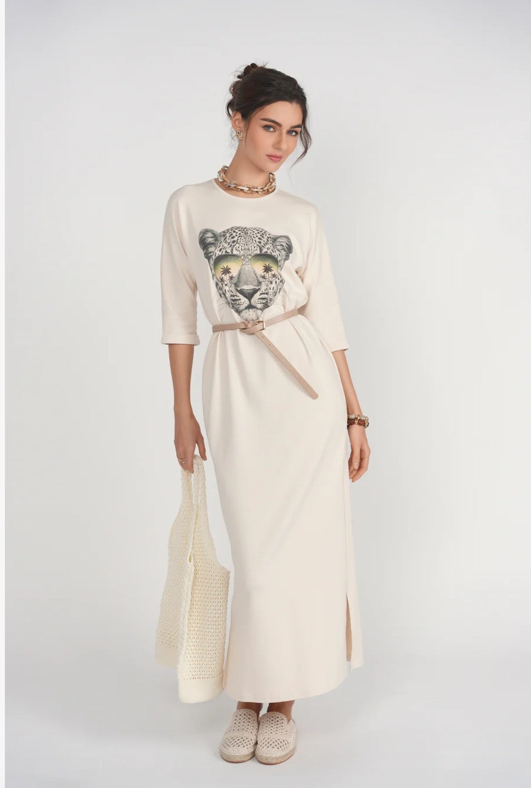 Adina LV T-shirt Midi Dress- Cheeta