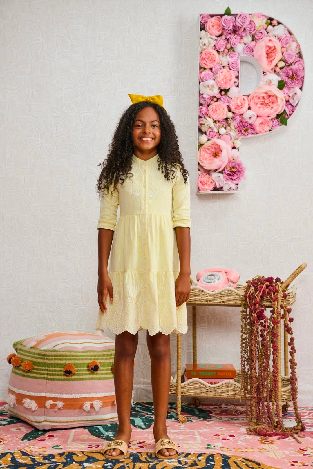 Porter Yellow Button Down W White Eyelet #2292