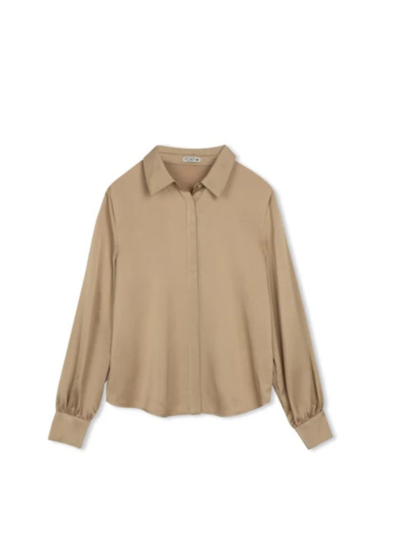 Point Satin Blouse - Brown
