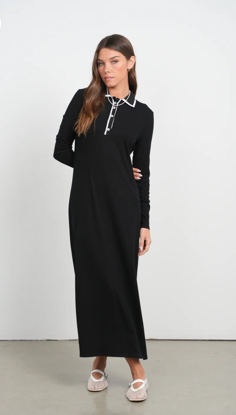 Point Polo Dress- Black