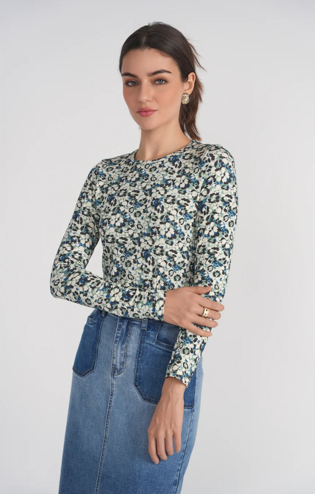 Adina LV Long Sleeve Printed Tee- Leopard Floral