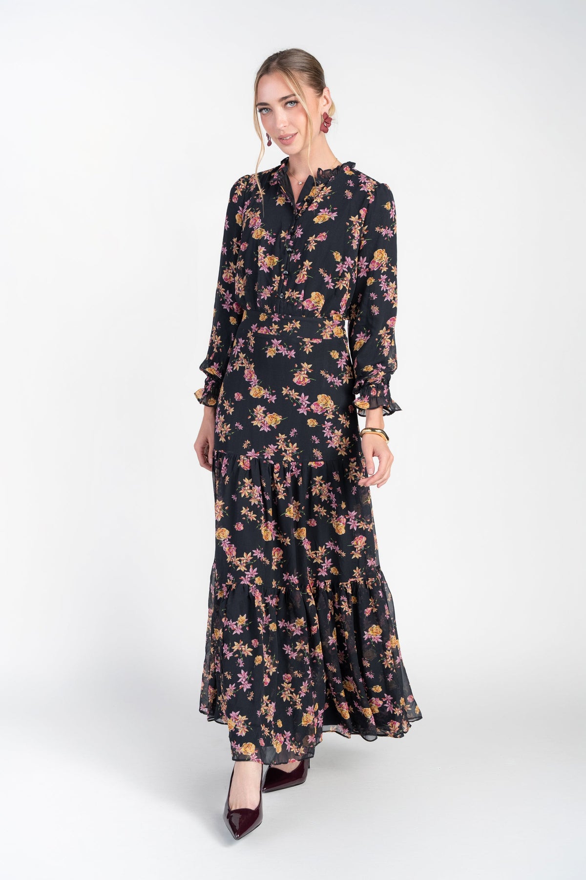 Adina Las Vegas Zoe Maxi Dress Black W/ Flowers