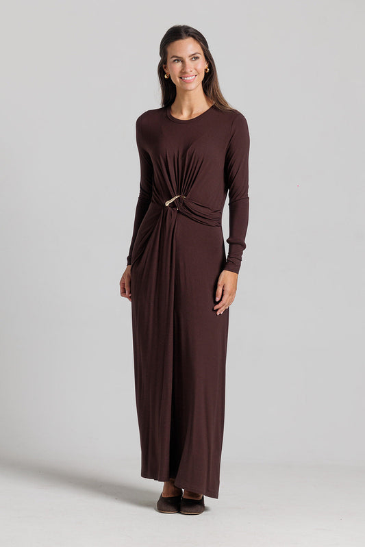 Loup Draped Knot Maxi Dress in Brown