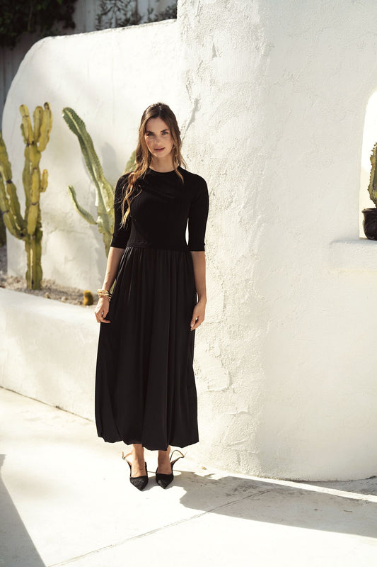 Bliss knit/satin combo dress Black