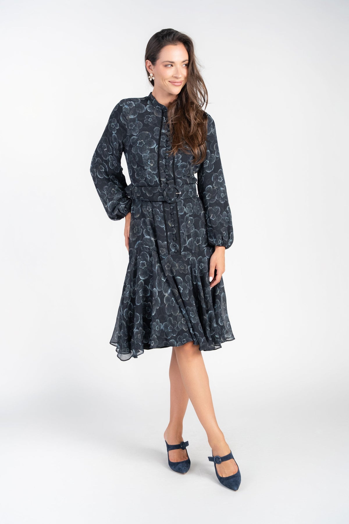 Adina Las Vegas Sophie Dress Black W/ Light Blue Florals