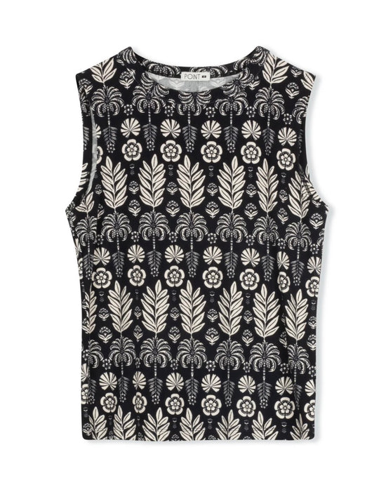 Point printed crew neck tank tropical