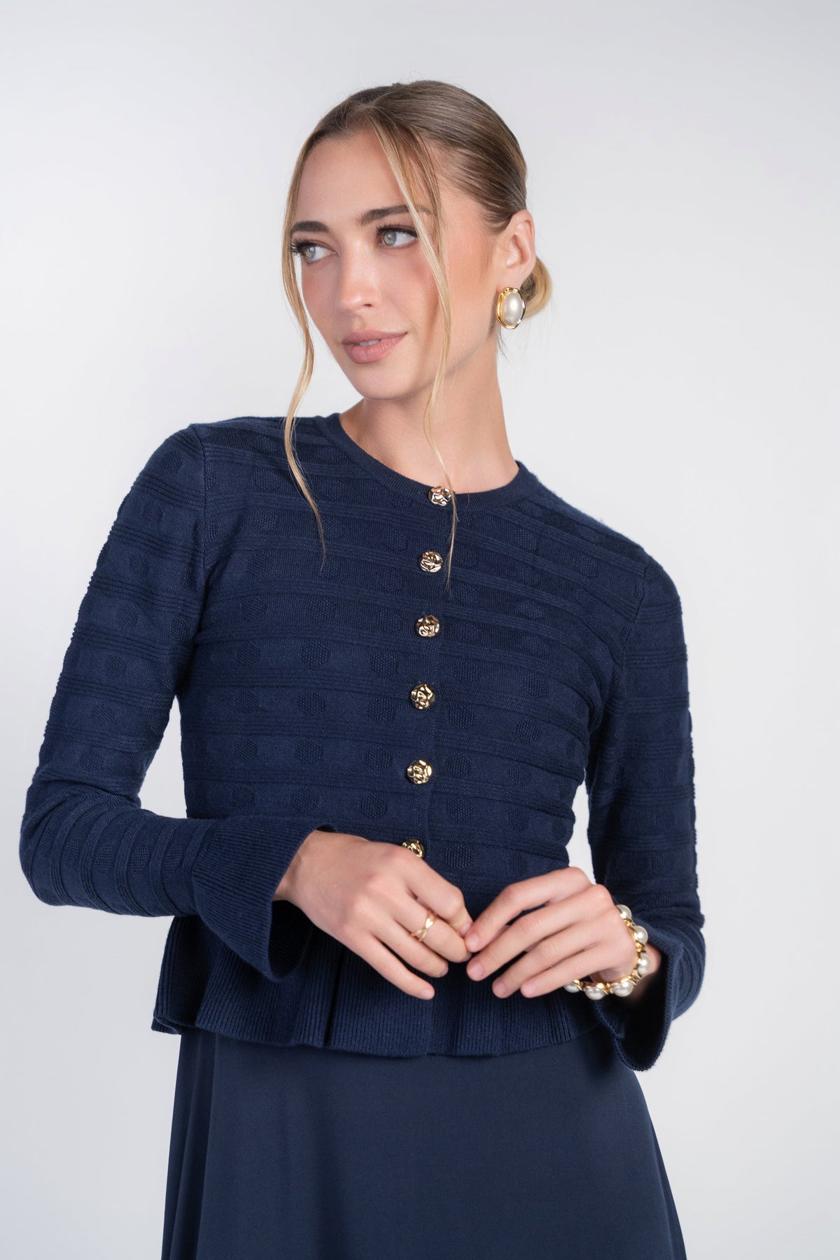 Adina Las Vegas Peplum Cardi w/ Gold Buttons