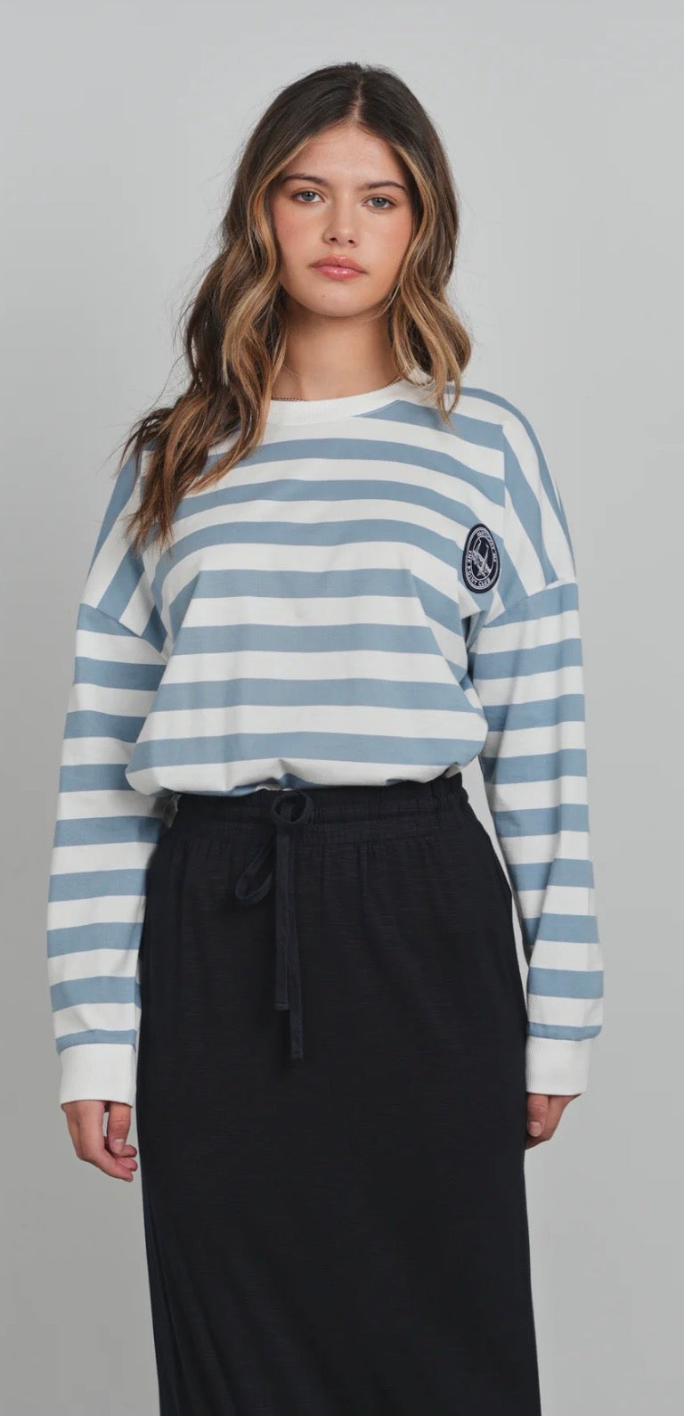 Point striped boyfriend tee-3 colors