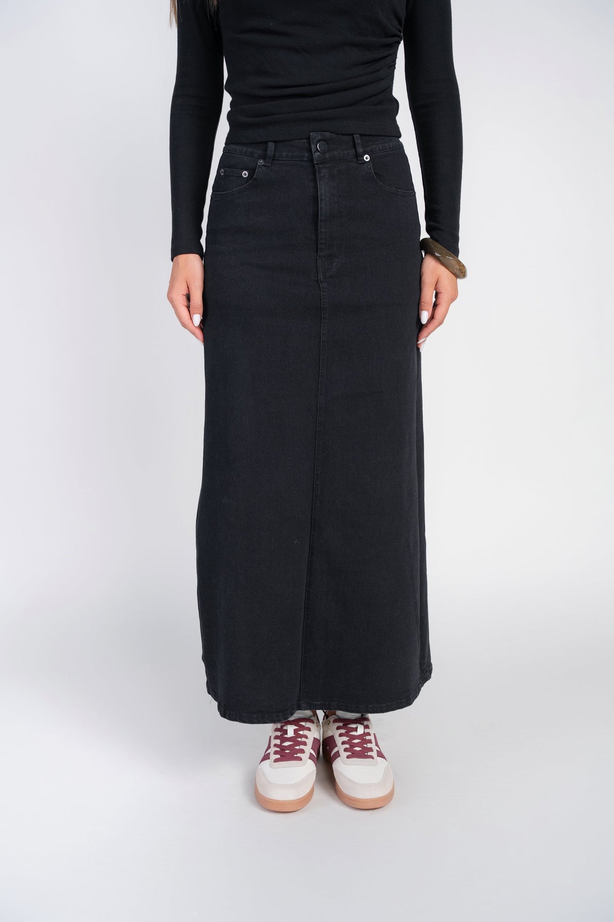 Adina Las Vegas Black Denim Semi-Flare Skirt