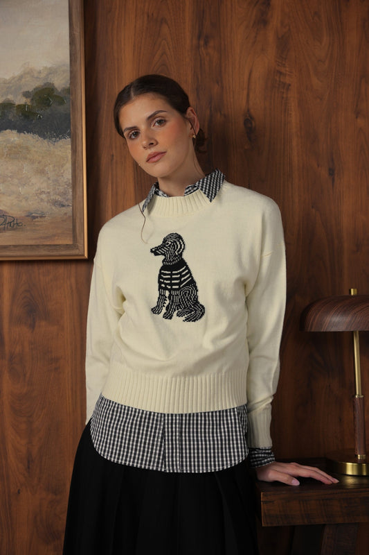 Point Jacquard Crew Sweater F262109A