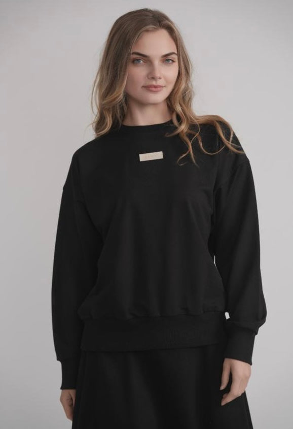 MOOD Wear Black Sweatshirt With Leather Embossed Logo