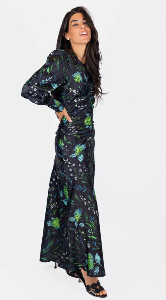 Audrey Dress- Black green Long Sleeve