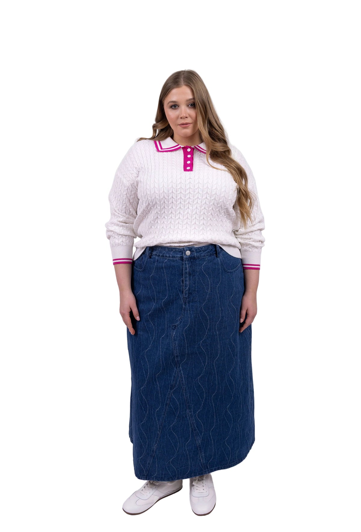 Code Apparel White Cable Sweater