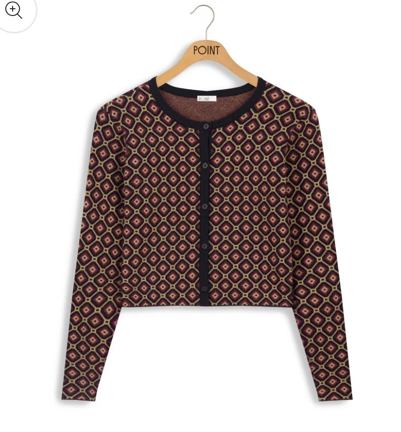 POINT CROPPED JACQUARD CARDI- 3 COLORS