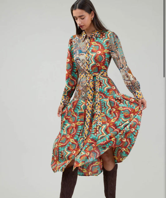 MIXED PRINT SHIRT DRESS