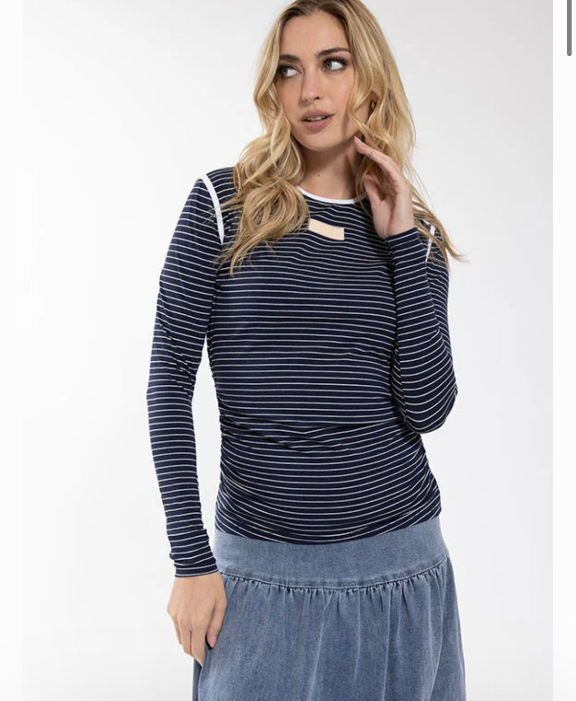 MONN Striped Ruched Side Tee