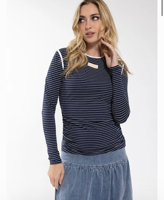 MONN Striped Ruched Side Tee