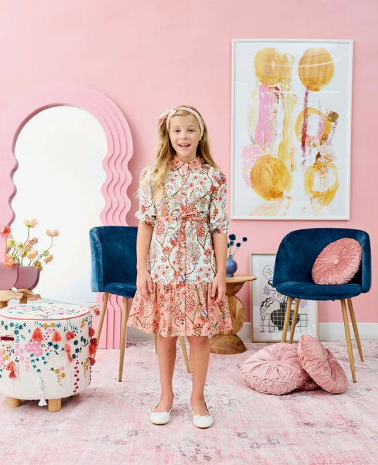 PORTER PRINTED BUTTON DRAWSTRING DRESS 2126