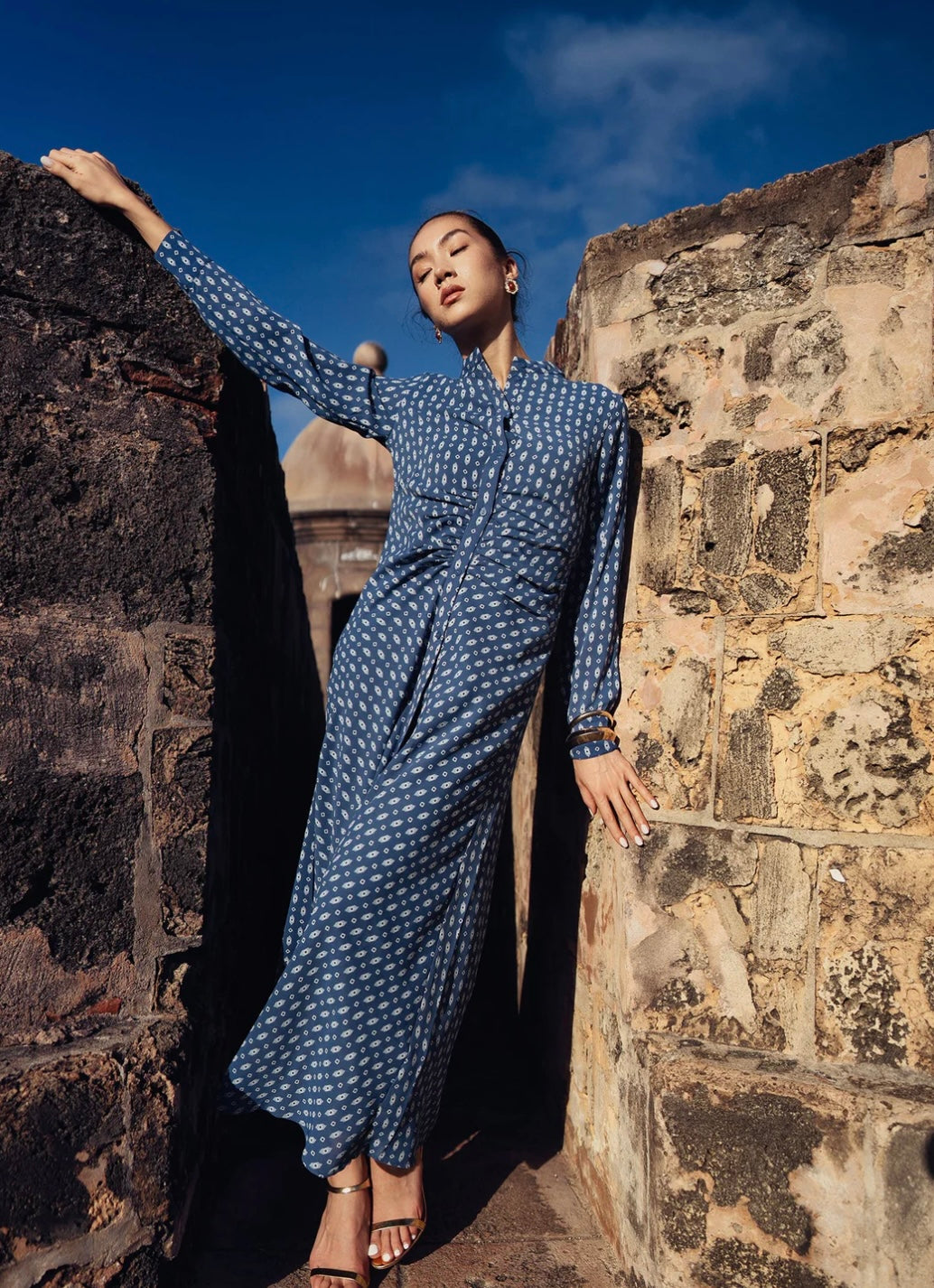 Bliss Ruched Shirtdress Light Blue Geo