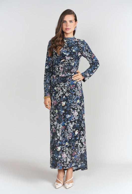 Adina LV Ruched Front Skirt- Floral Grunge