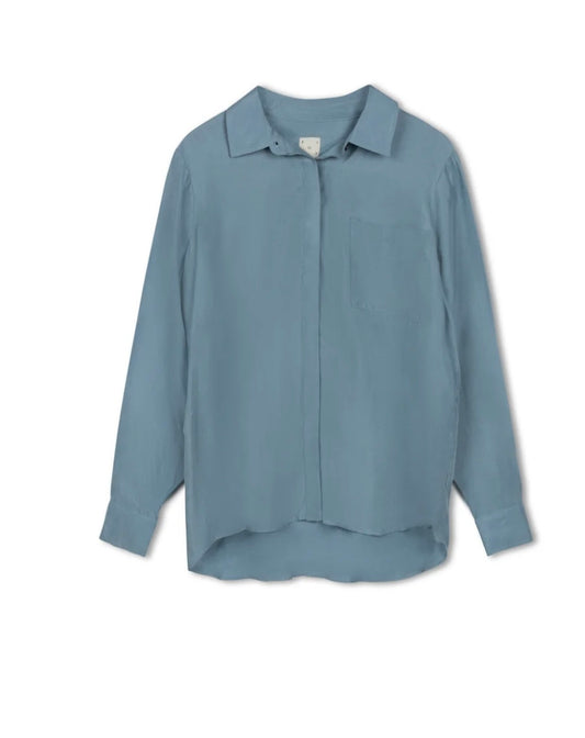 POINT BRUSHED OVERSIZED BUTTON UP DUSTY BLUE