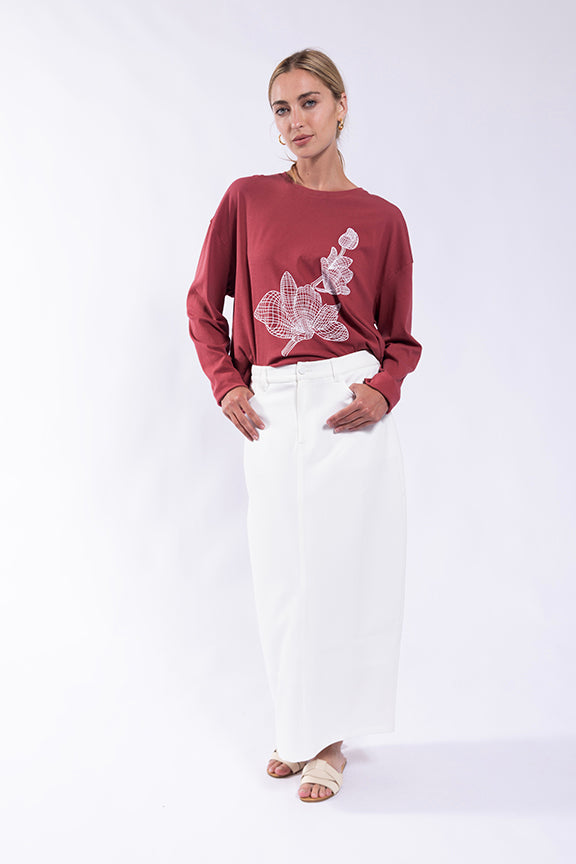 Monn Straight Basic Twill Skirt- White