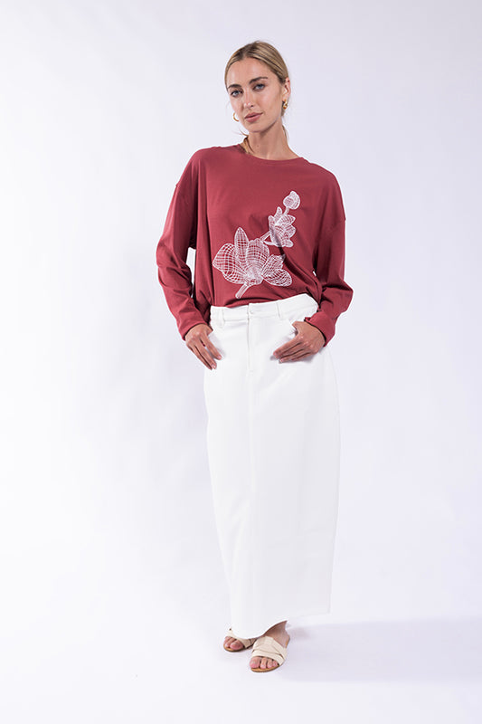 Monn Straight Basic Twill Skirt- White