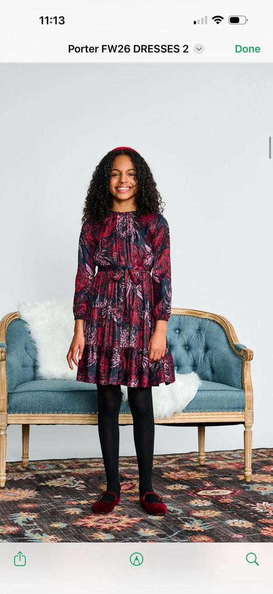 Porter Kids Navy W/ Maroon Blush Floral Print Dress
