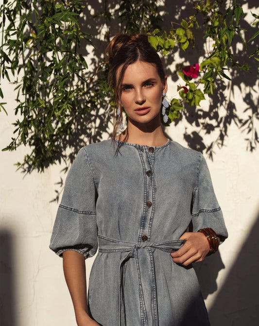 Bliss Puff Sleeve Denim Dress Tencil