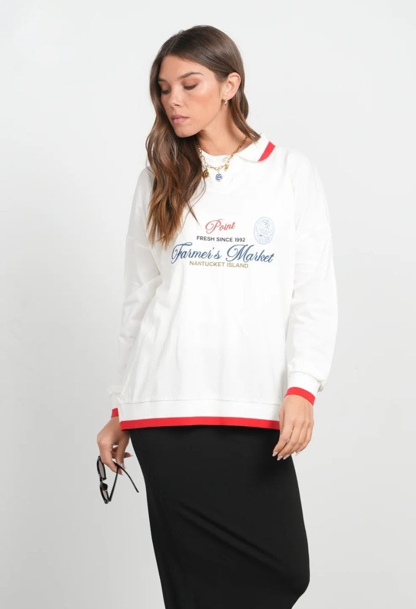 Point Polo Tee- Farmer's Market Print