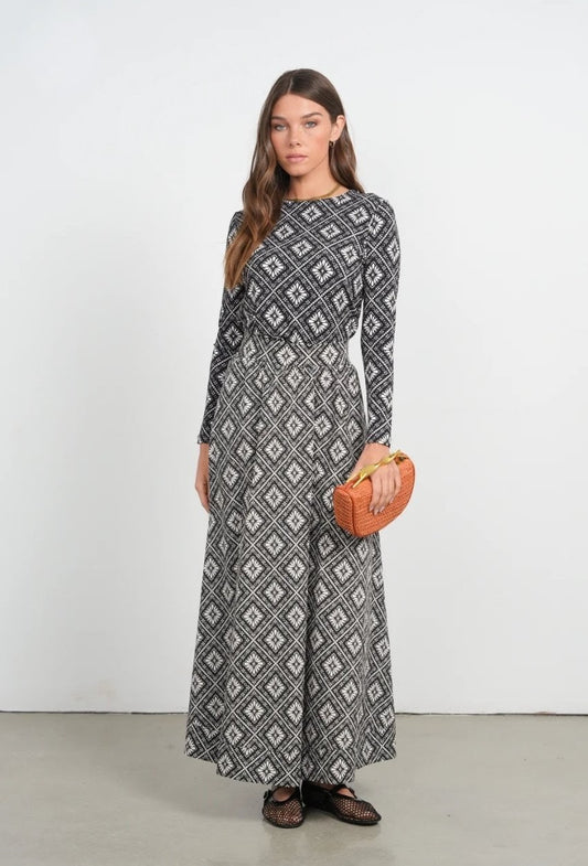 Point Printed Poplin Maxi Skirt