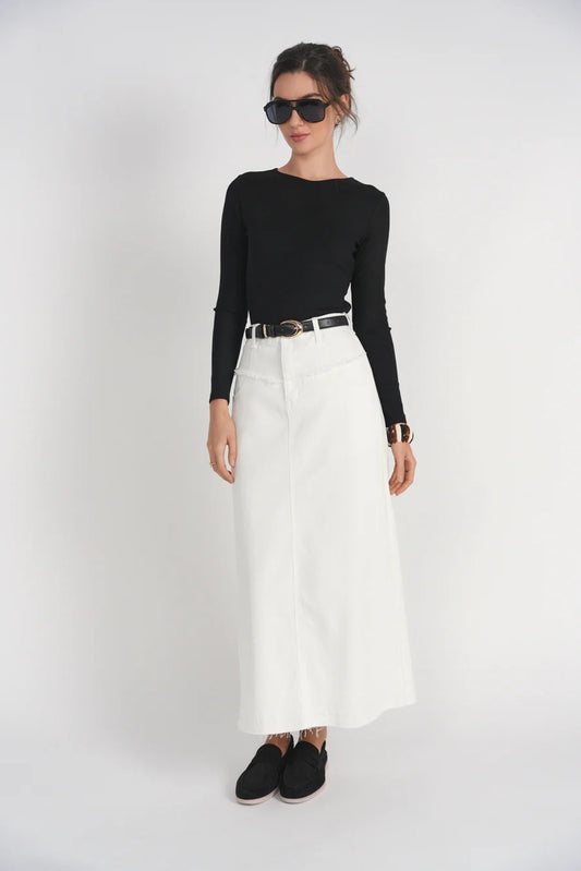 Adina LV Fray white denim skirt