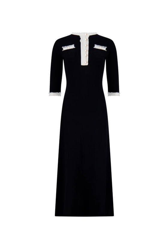 Aleeza Paris D891 Black Dress W White Edges