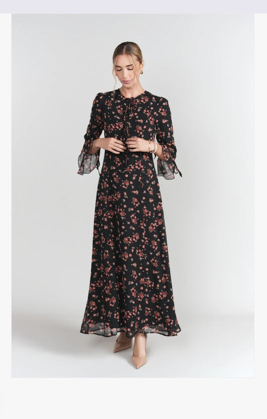 ADINA LV Ella Dress Black W Red Flowers