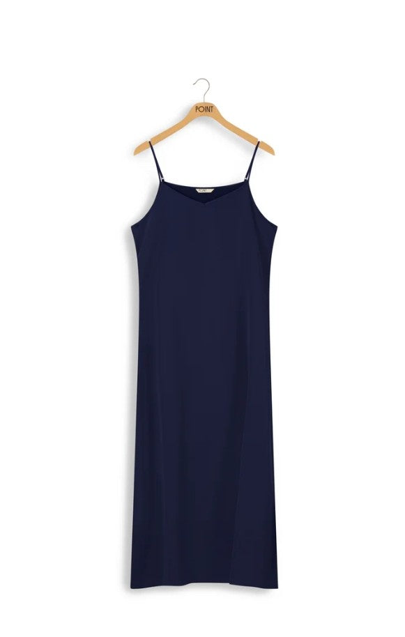 Point A-Line Satin Slip Dress - Navy