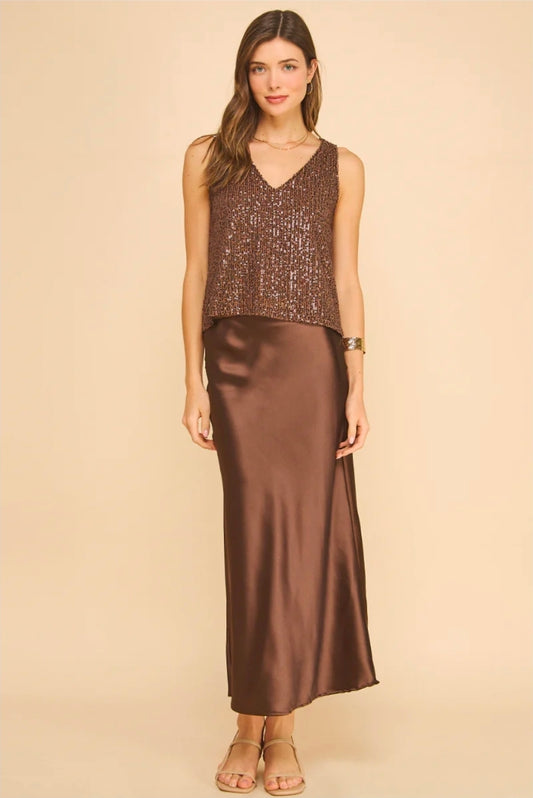 If She Loves- Aniston Slip Skirt (Brown)