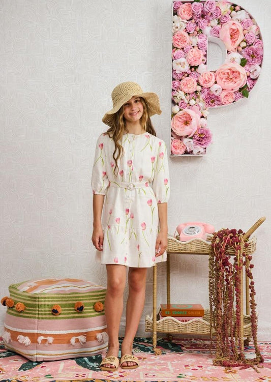 Porter White Linen W Pink Tulips #2314