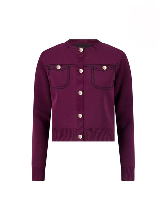 Aleeza Paris T942 Rosie Cardigan- Burgundy W Black Trim