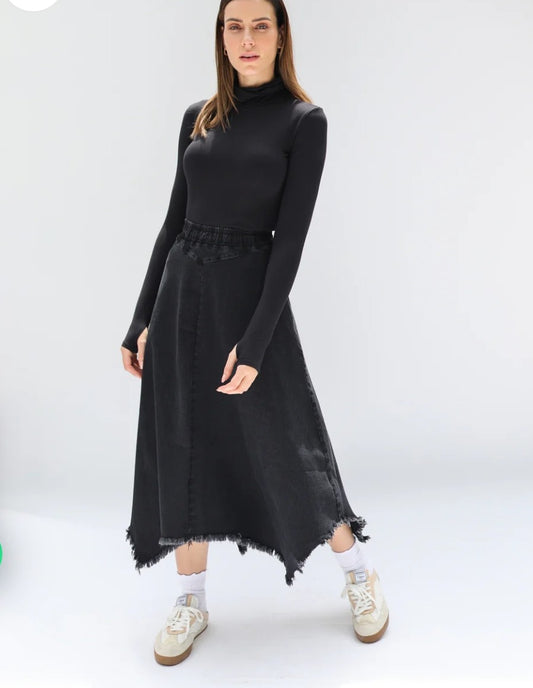 AVA LEA Denim Frayed Skirt